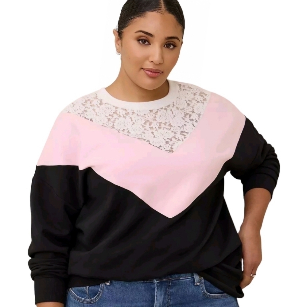 Torrid Oversized Relaxed Fit Soft Fleece Cheveron Colorblock Sweatshirt Size 1X